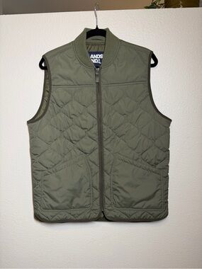 Quilted Olive Green Men's Vest Land’s End utility Sz small 34-36 primaloft zip